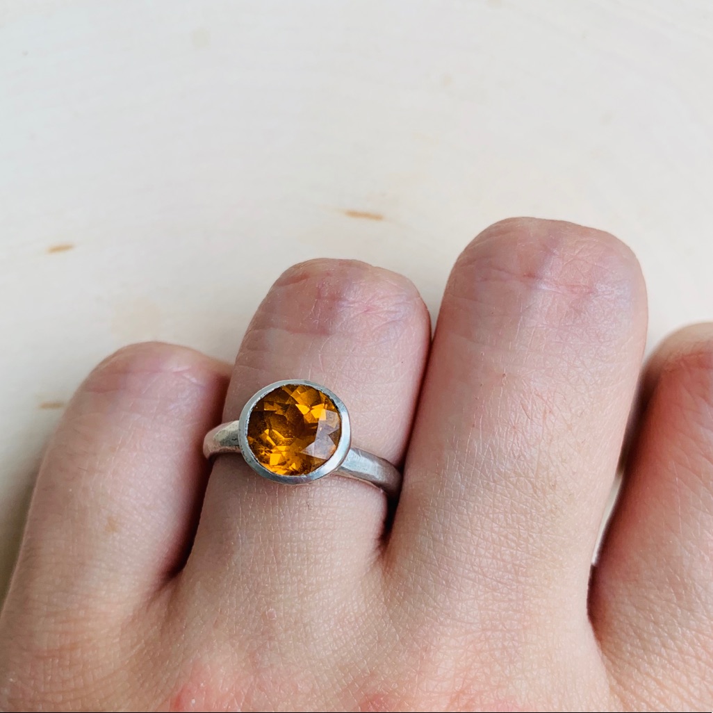 Vintage Genuine Citrine Gems Crystal Solid Sterling Silver Ring